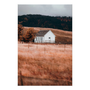 Poster Beau Petit Bâtiment Blanc Dans Golden Meadow