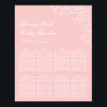 Poster Beau Pink Blush Vintage Wedating Chart<br><div class="desc">Tableau de sièges vintage entièrement personnalisable,  avec un motif tourbillon victorien avec des polices de script de calligraphie sur un arrière - plan quartz rose. Je propose un service de personnalisation gratuit,  s'il vous plaît contactez-moi si vous avez une demande spéciale.</div>