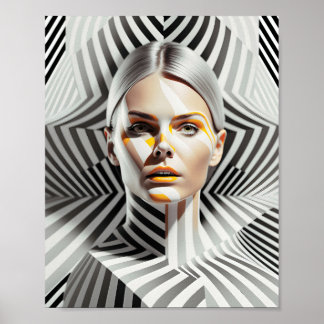Poster Beau Portrait D'Art Féminin Noir Et Blanc