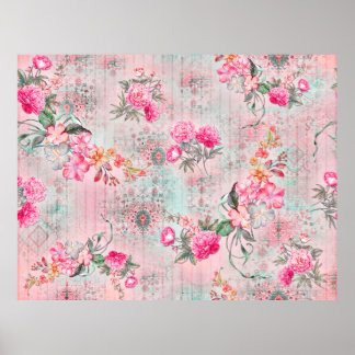 Poster Beau rose sur papier vintage texture illustrat