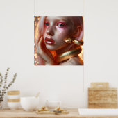Poster Beau serpent d'or avec fille (Cuisine)