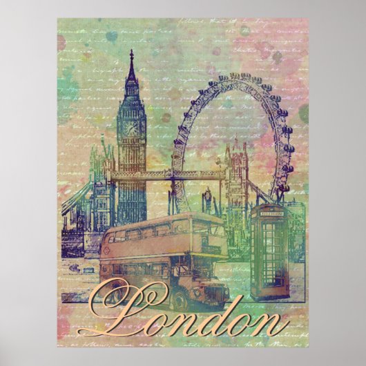 Poster Beau site tendance de Londres Vintage (Devant)