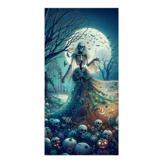 Poster Beau squelette en cimetière (Devant)