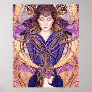 Poster Beau style Art Nouveau Bleu violet