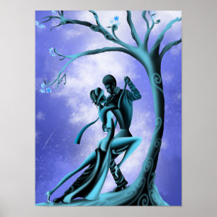 Poster Beau Tango de danse en couple au clair de lune