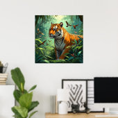 Poster Beau tigre aux oiseaux dans la jungle (Bureau à domicile)