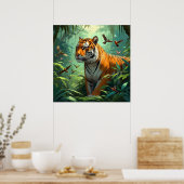 Poster Beau tigre aux oiseaux dans la jungle (Cuisine)