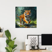 Poster Beau Tigre courir dans la peinture de la jungle (Bureau à domicile)