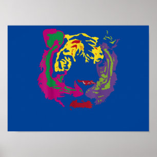 Poster Beau Tigre Face Rasta Couleurs Style