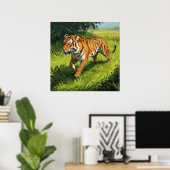 Poster Beau Tigre Orange Courir dans la Jungle (Bureau à domicile)