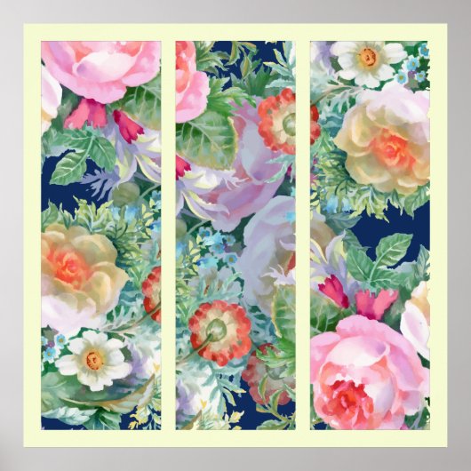 Poster Beau Triptyque Floral Coloré (Devant)