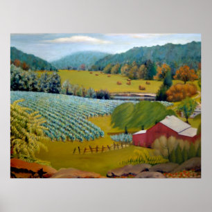Poster Beau Vignoble en jaune bleu rouge vert
