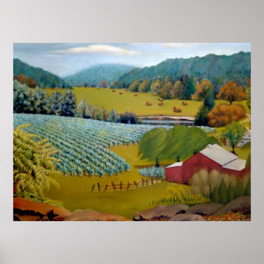 Poster Beau Vignoble en jaune bleu rouge vert (Devant)
