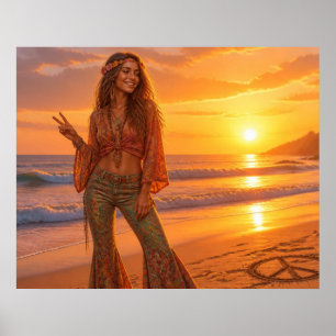 Poster Beaucoup d'amour Paix + Bonheur à tous Grand