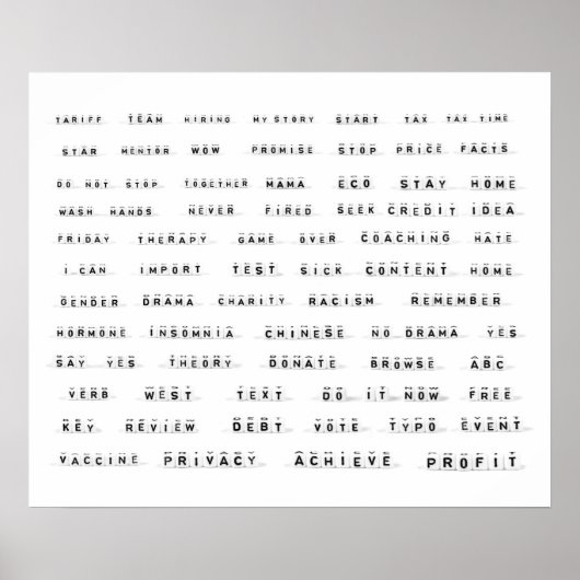 Poster Beaucoup de mots sur les cubes (Devant)