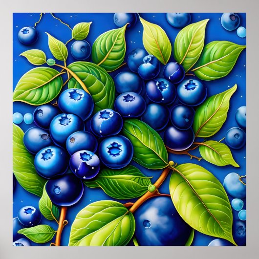 Poster Beaucoup de peinture de fruits bleuets. (Devant)