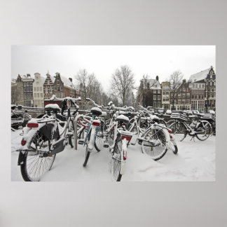 Poster Beaucoup de vélos en hiver à Amsterdam Pays-Bas