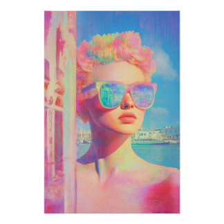 Poster Beauté côtière de Neon avec lunettes de soleil