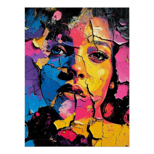 Poster Beauté de la fresque à la peinture écaillée, peau (Devant)