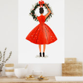 Poster Beauté de Noël classique en robe rouge (Cuisine)
