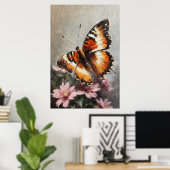 Poster Beauté débordante : Papillon sur une peinture à fl (Bureau à domicile)