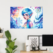 Poster Beauté elfe d'hiver enchantée gelée reine art (Bureau à domicile)