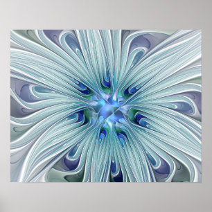 Poster Beauté Florale Abstrait Moderne Fleur Bleue Pastel