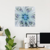 Poster Beauté florale Abstraite moderne Blue Pastel Flowe (Bureau à domicile)