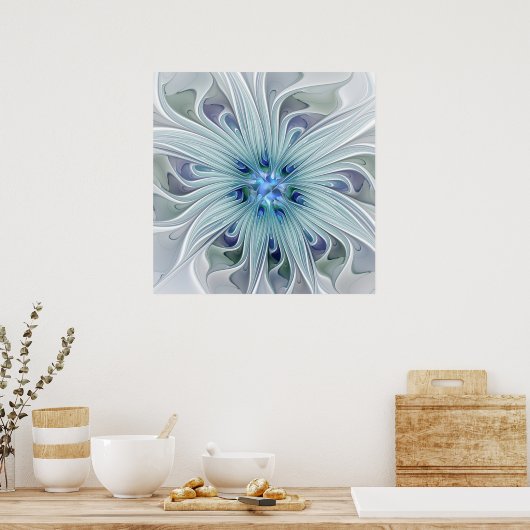 Poster Beauté florale Abstraite moderne Blue Pastel Flowe (Cuisine)