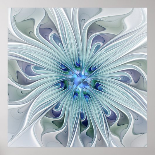 Poster Beauté florale Abstraite moderne Blue Pastel Flowe (Devant)