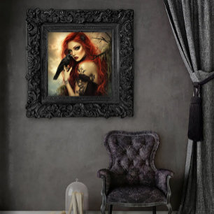 Poster Beauté gothique avec corbeau