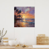Poster Beauté impressionniste : Plage, Palmiers et couche (Cuisine)