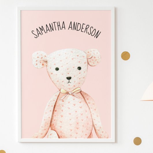 Poster Beauté Moderne Pastel Pink Teddy Ours Avec Nom