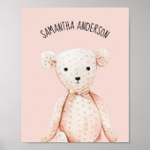 Poster Beauté Moderne Pastel Pink Teddy Ours Avec Nom (Devant)