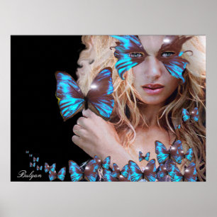 POSTER BEAUTÉ MYSTÉRIEUSE AVEC PAPILLON BLEU