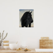 Poster Beauté noire - Portrait de Cheval friésien noir (Cuisine)