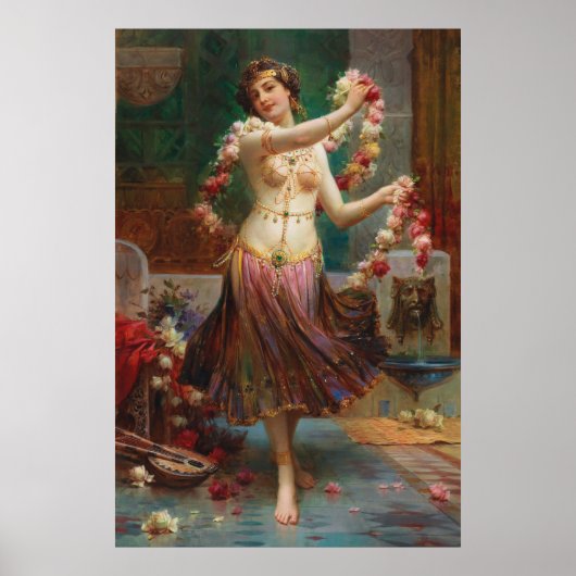 Poster Beauté orientale avec Roses par Hans Zatzka - post (Devant)