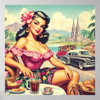 Poster Beauté rétro fille hispanique