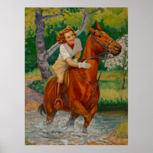 Poster Beauté sur un cheval 1960 Pin-Up Girl
