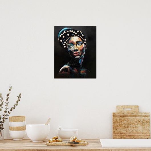 Poster Beauté texturée : un portrait perlé Abstrait (Cuisine)