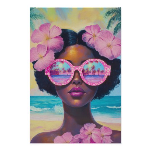 Poster Beauté tropicale dans les tons roses (Devant)