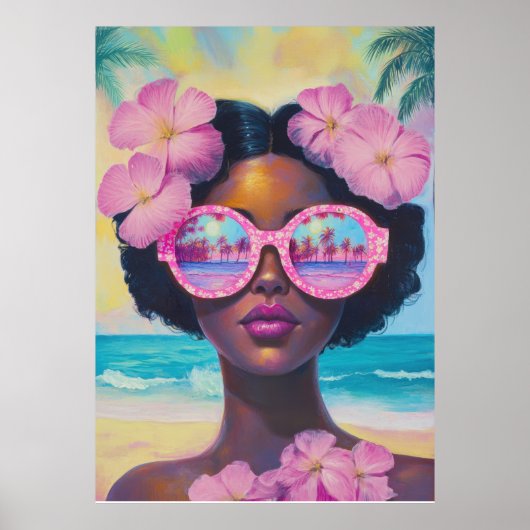Poster Beauté tropicale dans les tons roses (Devant)
