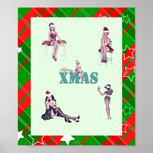 Poster Beautés de Noël, Pin-up filles Imprimé d'art XMAS  (Devant)