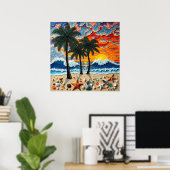 Poster Beautiful Beach Scene with Palm Trees (Bureau à domicile)