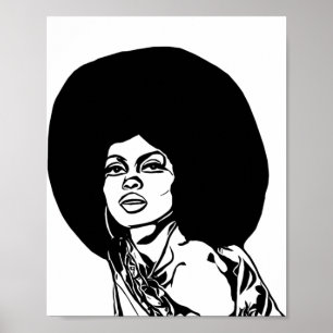Poster Beautiful Black Woman Afro hair Ink Drawing