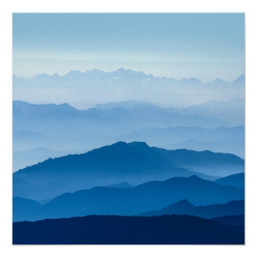 Poster Beautiful Misty Mountain Range | Blue Gradient (Devant)