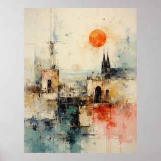 Poster Beautiful Modern Abstract old small town painting