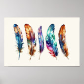 Poster Beautiful Multicolor Boho Feathers - Graphic Art (Devant)