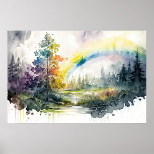 Poster Beautiful Rainbow After The Rain in The Forest