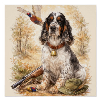 Poster Beautiful Setter with Pheasants , Art